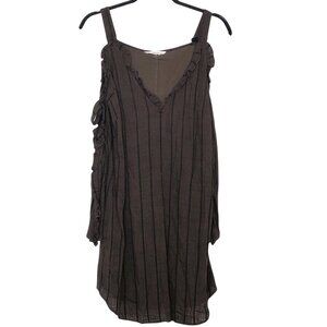 BCBGGeneration Brown Striped V-neck Ruffle Cold-Shoulder Dress S